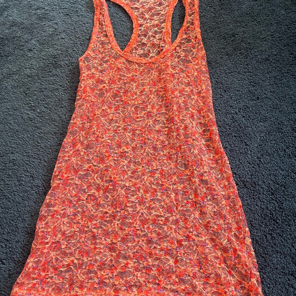 Vibrant Orange Lace Tank Top